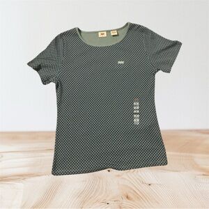 Levi’s Women’s T-Shirt Size M Olive Green Geometric Print Short Sleeve